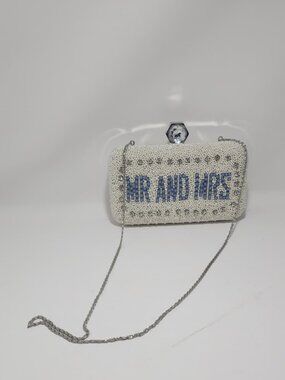 Ivory and Blue Beaded "Mr. & Mrs." Evening Purse by Amelia Rose